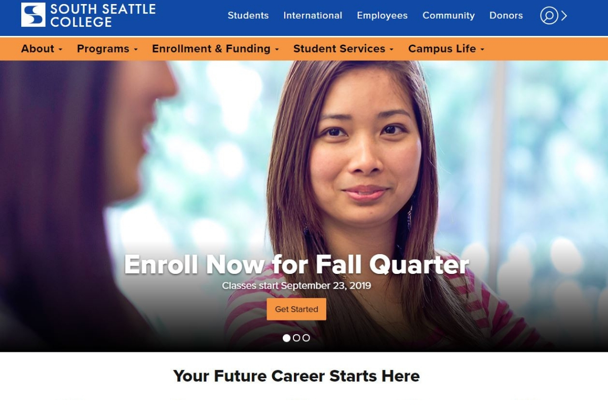 Screenshot of the new South Seattle College website 