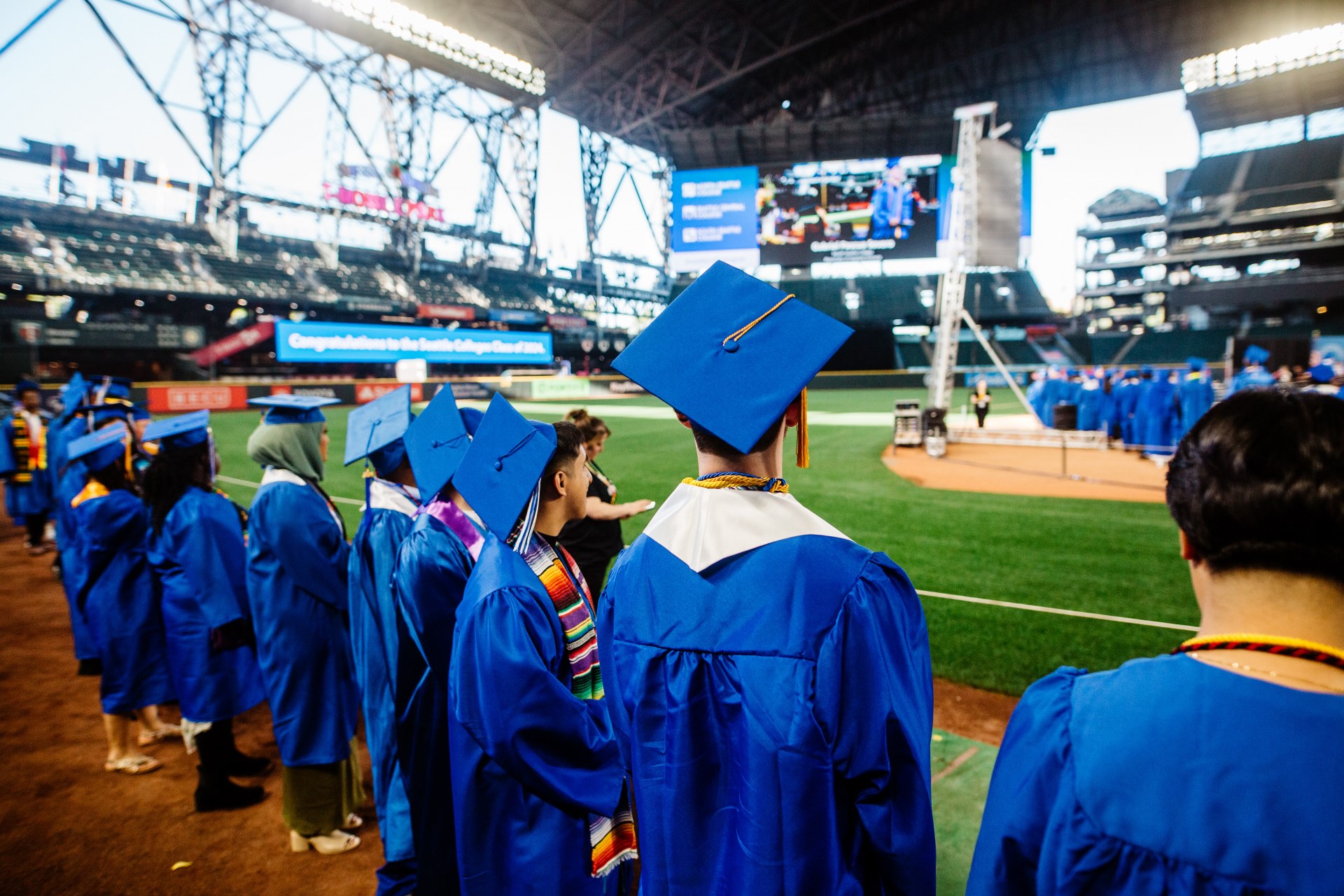 Students lining up to graduate at Commencement 2024