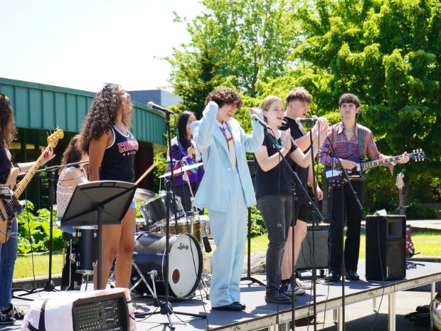 South music students performing at the mural reveal celebration
